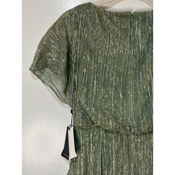 Adrianna Papell Metallic Crinkle Midi Dress Green Slate Size 4 NWT Dressy - Picture 14 of 16